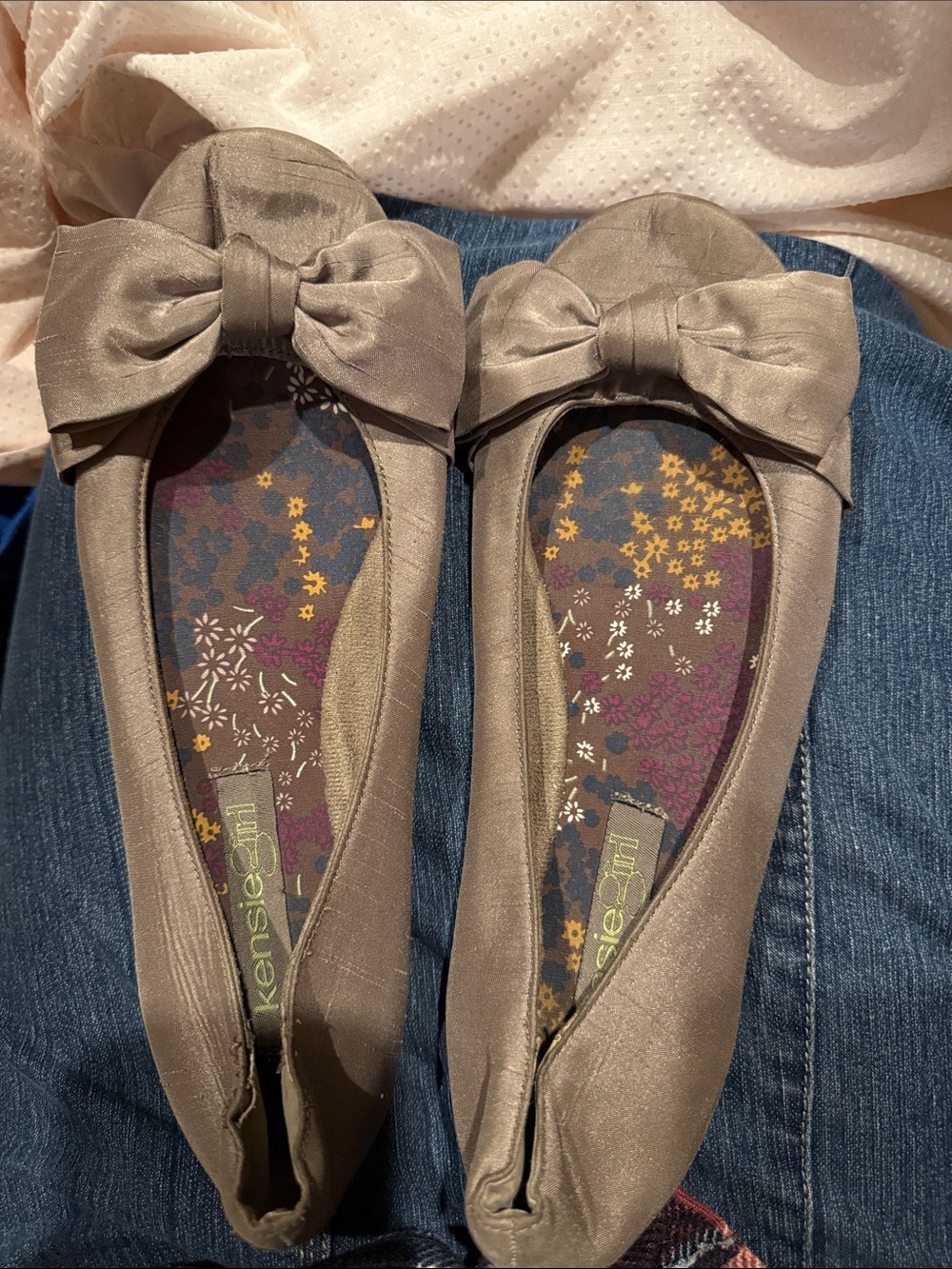 Kensie Girl Metallic Taupe Bow Flats
